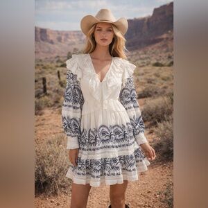 Ulla Johnson Bridget Embroidered  Tiered Mini Dress Womens 2 Victorian Boho